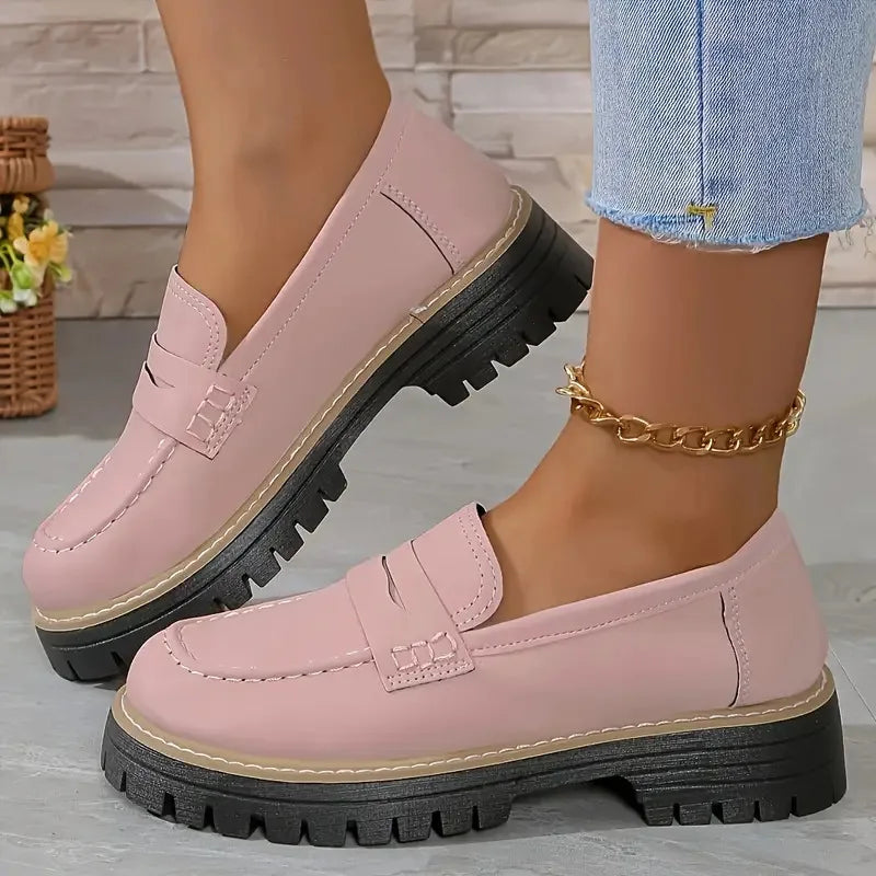 Woman Loafers Retro 2026 Autumn Ladies Large Size Frosted British Thick Heel round Toe Rubber Outsole Korean Style Casual Shoes