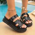 Women’s Round-Toe Buckle Platform Slippers