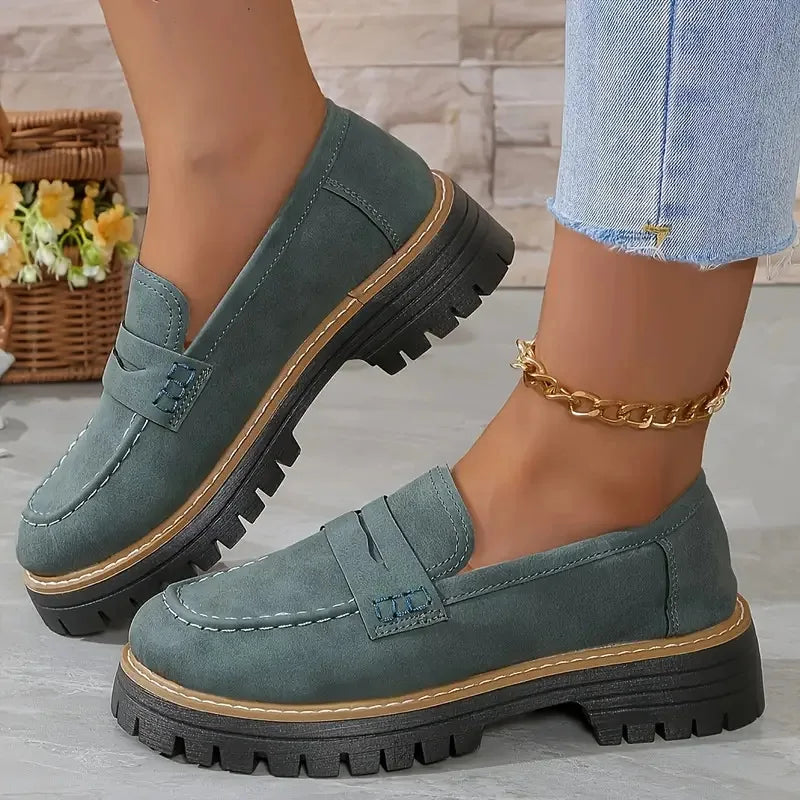 Woman Loafers Retro 2026 Autumn Ladies Large Size Frosted British Thick Heel round Toe Rubber Outsole Korean Style Casual Shoes