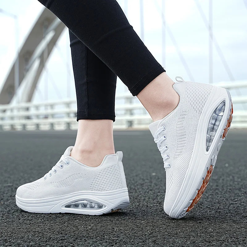 Summer Trend Shoes for Woman Thick Soled High-Quality Outdoor Walking Vulcanized Shoes, Mesh Breathable Casual Platform Shoes