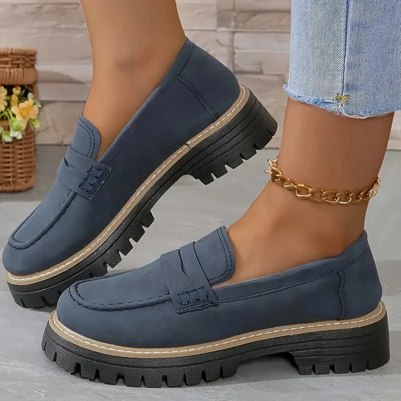 Woman Loafers Retro 2026 Autumn Ladies Large Size Frosted British Thick Heel round Toe Rubber Outsole Korean Style Casual Shoes