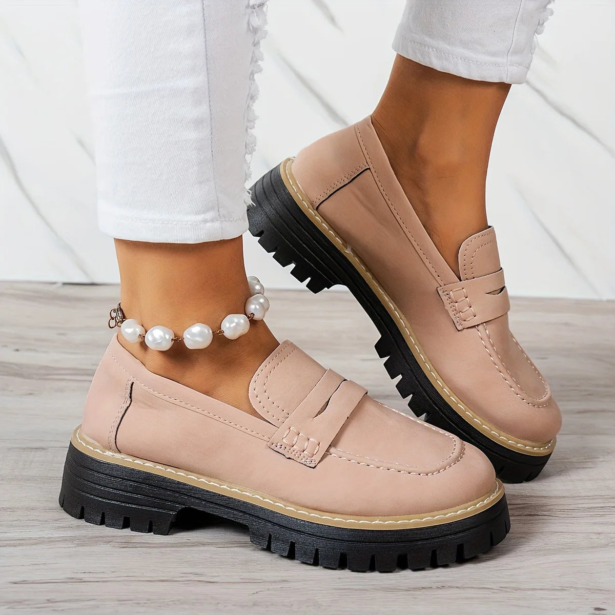Woman Loafers Retro 2026 Autumn Ladies Large Size Frosted British Thick Heel round Toe Rubber Outsole Korean Style Casual Shoes
