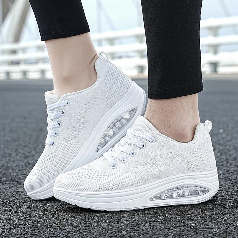 Summer Trend Shoes for Woman Thick Soled High-Quality Outdoor Walking Vulcanized Shoes, Mesh Breathable Casual Platform Shoes