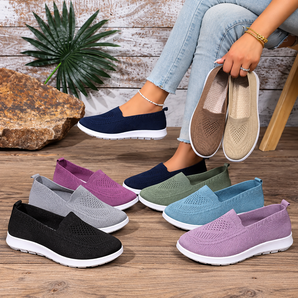 Stylish Lightweight Knit Slip-On Sneakers for Women