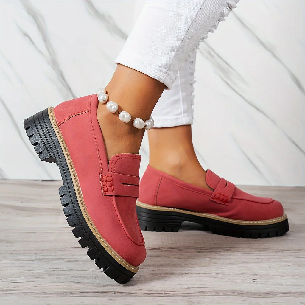 Woman Loafers Retro 2026 Autumn Ladies Large Size Frosted British Thick Heel round Toe Rubber Outsole Korean Style Casual Shoes