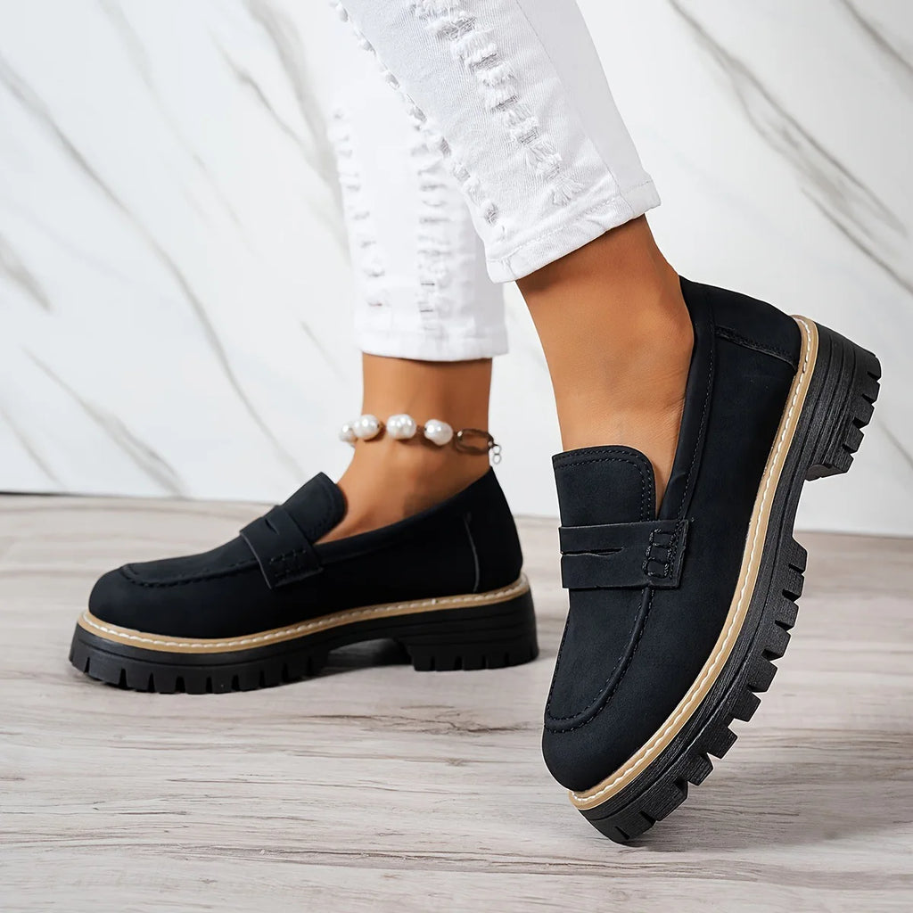 Woman Loafers Retro 2026 Autumn Ladies Large Size Frosted British Thick Heel round Toe Rubber Outsole Korean Style Casual Shoes