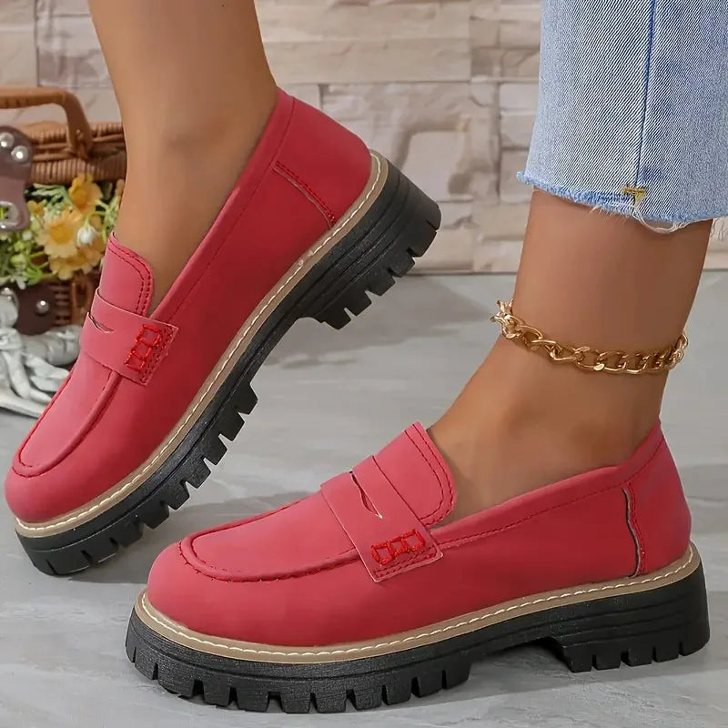 Woman Loafers Retro 2026 Autumn Ladies Large Size Frosted British Thick Heel round Toe Rubber Outsole Korean Style Casual Shoes